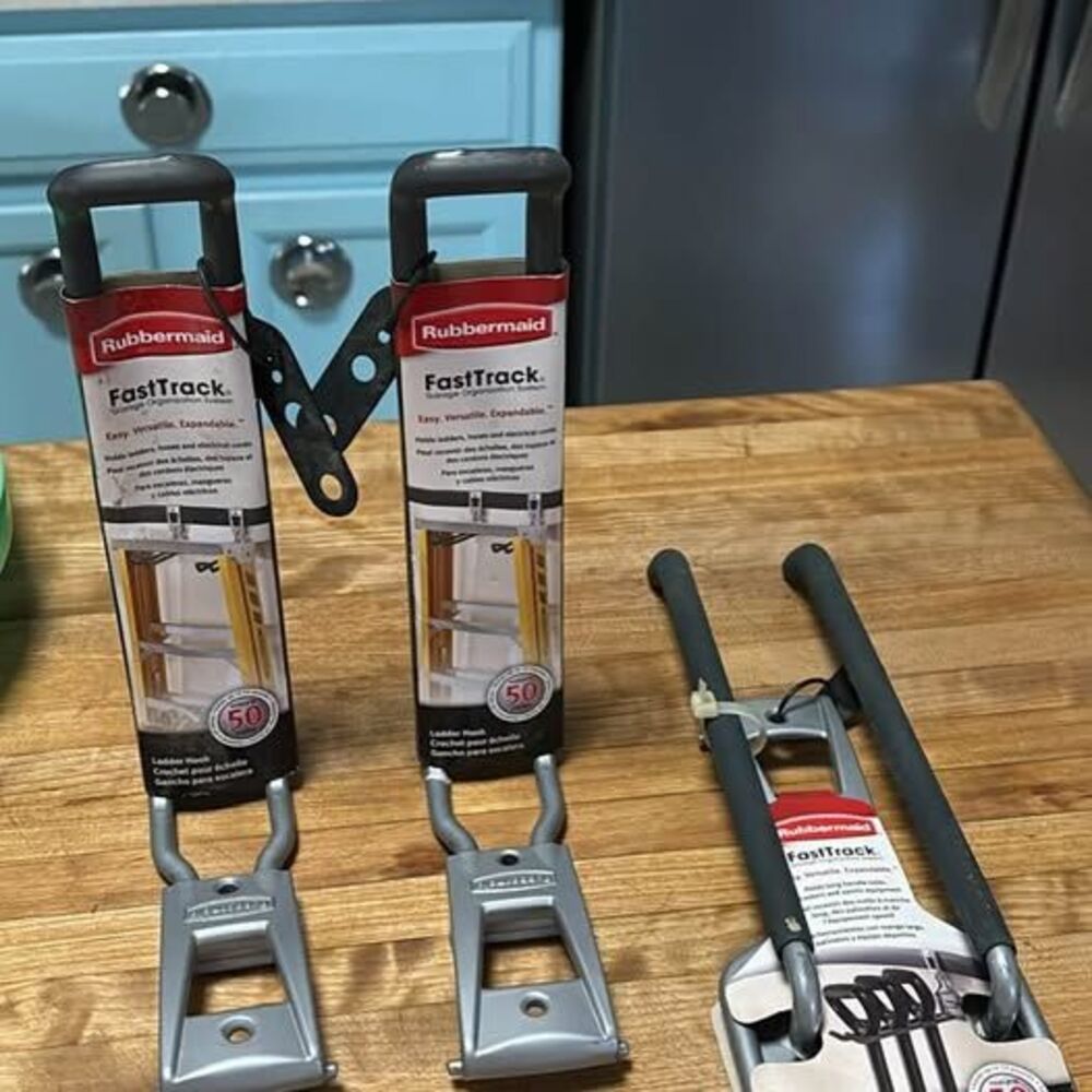 Set of 3 new Rubbermaid FastTrack Garage Hooks - 2 Ladder Hooks & 1 Multi-Purpos